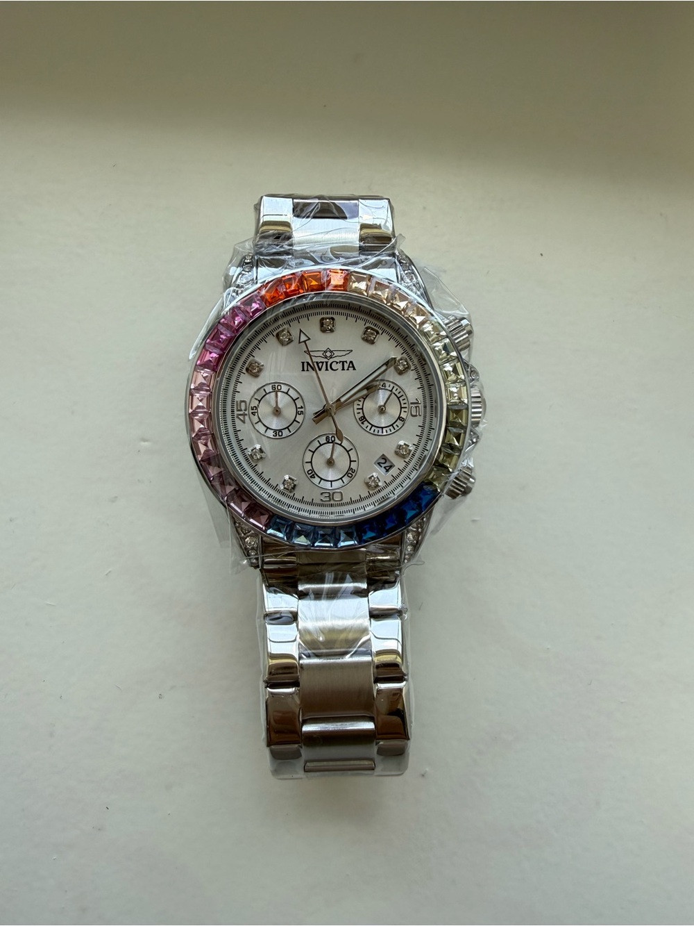 Invicta Men’s Silver Chronograph Watch with Rainbow Bezel - Picture 2 of 5